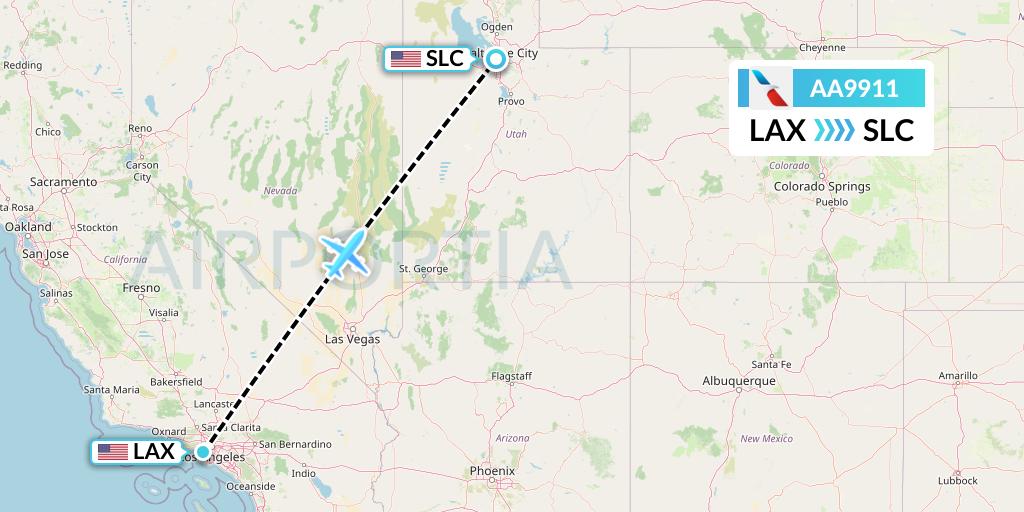 AA9911 American Airlines Flight Map: Los Angeles to Salt Lake City