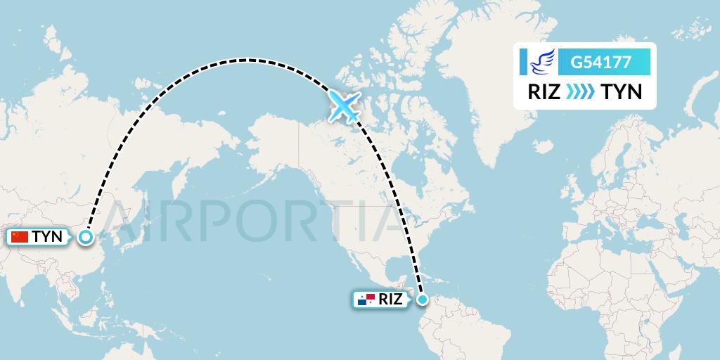 G54177 China Express Airlines Flight Map: Rio Alzucar to Taiyuan