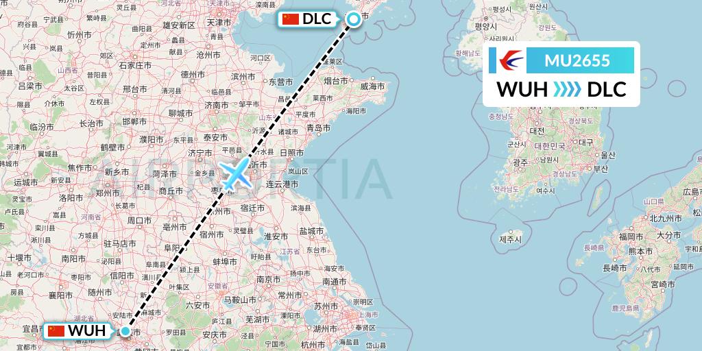 MU2655 China Eastern Airlines Flight Map: Wuhan to Dalian