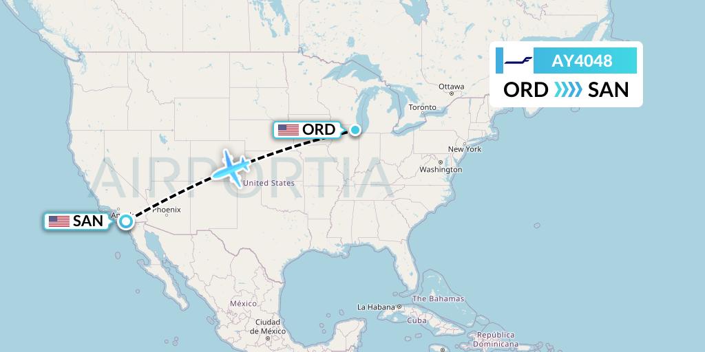 AY4048 Finnair Flight Map: Chicago to San Diego