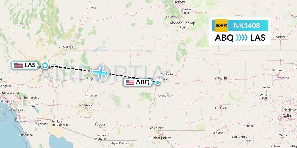 NK1408 Spirit Airlines Flight Map: Albuquerque to Las Vegas