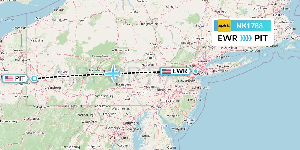 NK1788 Spirit Airlines Flight Map: New York to Pittsburgh