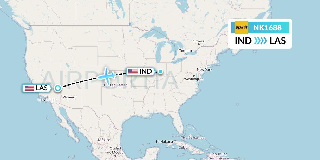 NK1688 Spirit Airlines Flight Map: Indianapolis to Las Vegas