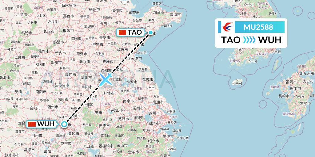 MU2588 China Eastern Airlines Flight Map: Qingdao to Wuhan