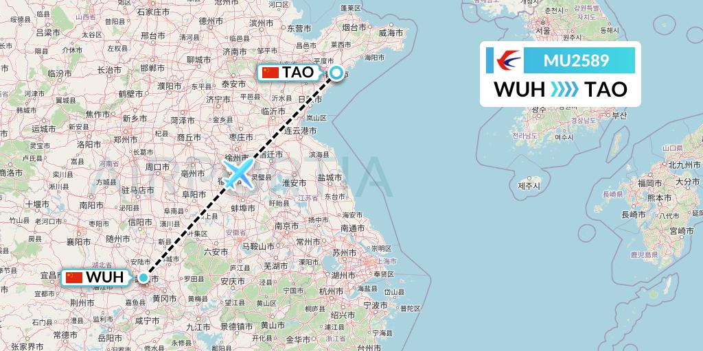 MU2589 China Eastern Airlines Flight Map: Wuhan to Qingdao