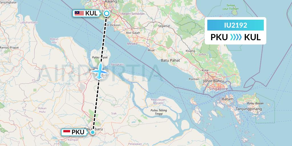 IU2192 Pt. Super Air Jet Flight Map: Pekanbaru to Kuala Lumpur