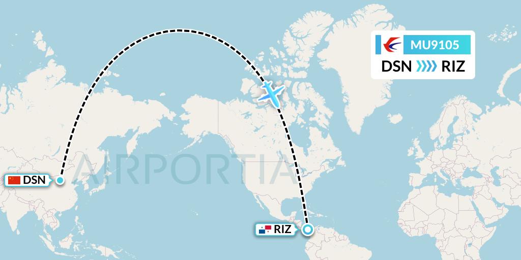 MU9105 China Eastern Airlines Flight Map: Dongsheng to Rio Alzucar