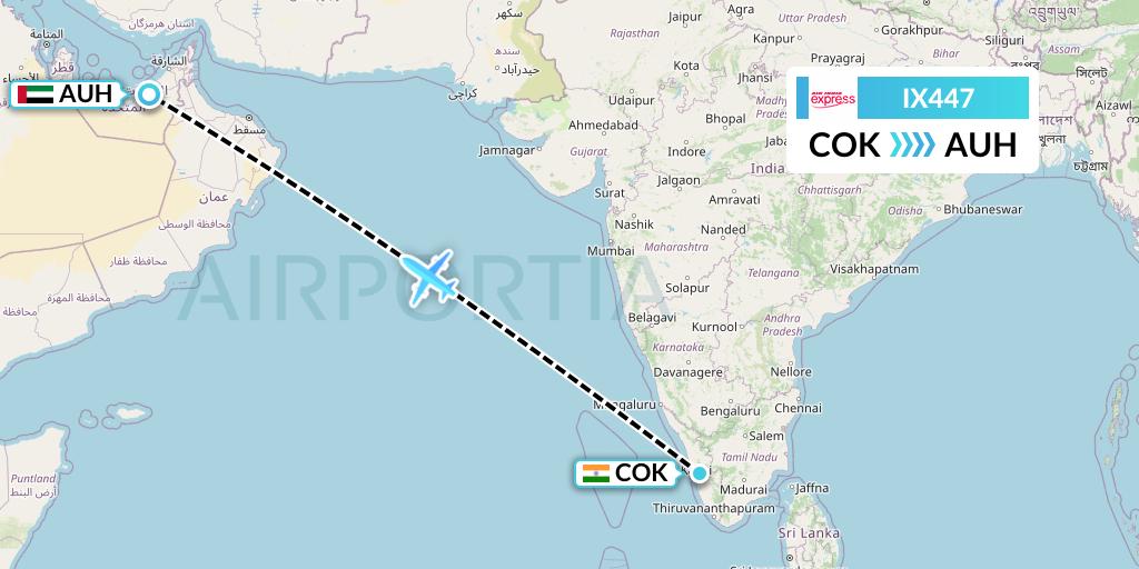 IX447 Air India Express Flight Map: Cochin to Abu Dhabi