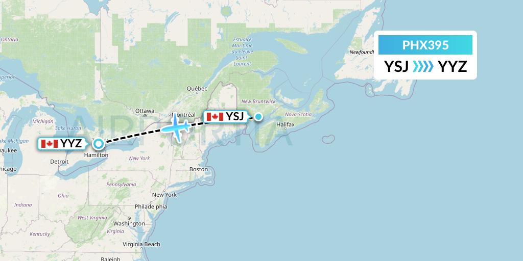 PHX395 SkyCare Flight Map: Saint John to Toronto