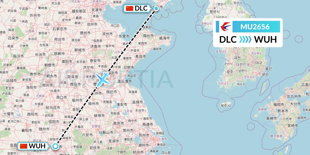 MU2656 China Eastern Airlines Flight Map: Dalian to Wuhan