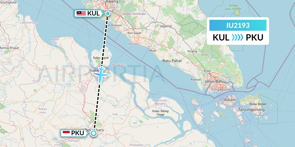 IU2193 Pt. Super Air Jet Flight Map: Kuala Lumpur to Pekanbaru