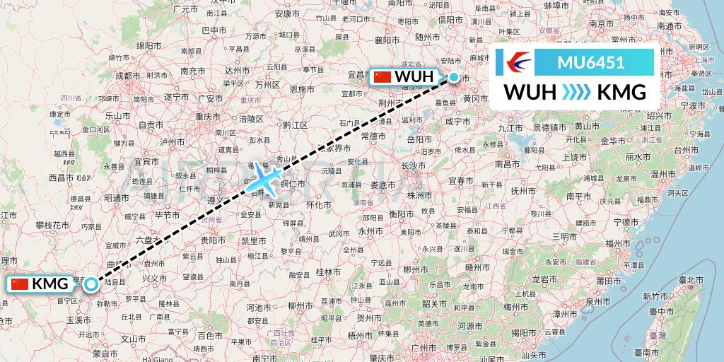 MU6451 China Eastern Airlines Flight Map: Wuhan to Kunming