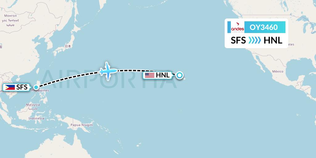 OY3460 Omni Air International Flight Map: Morong to Honolulu