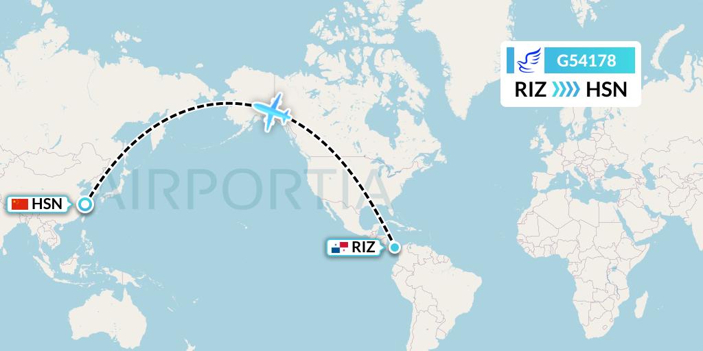 G54178 China Express Airlines Flight Map: Rio Alzucar to Zhoushan