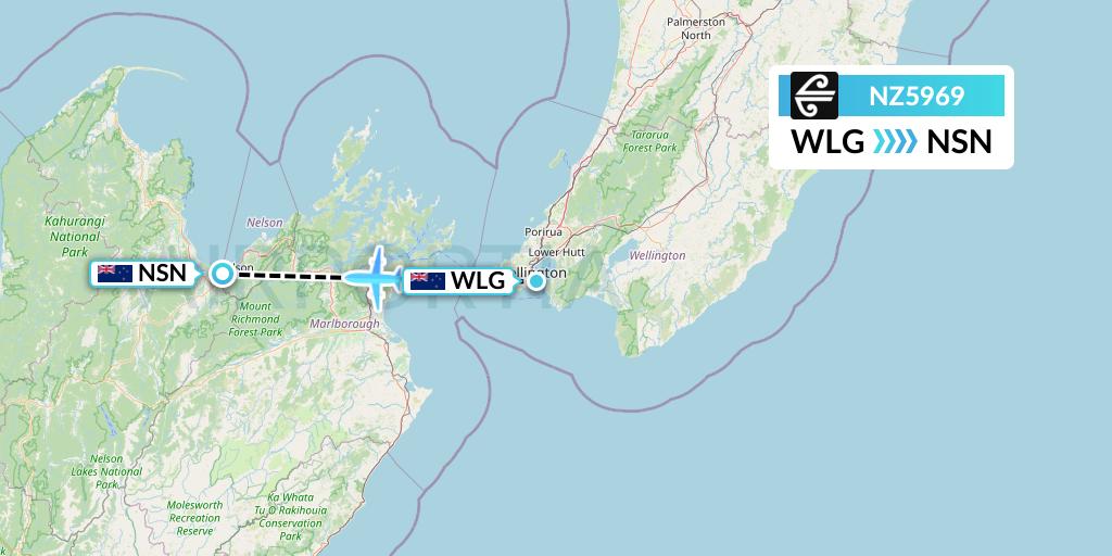 NZ5969 Air New Zealand Flight Map: Wellington to Nelson