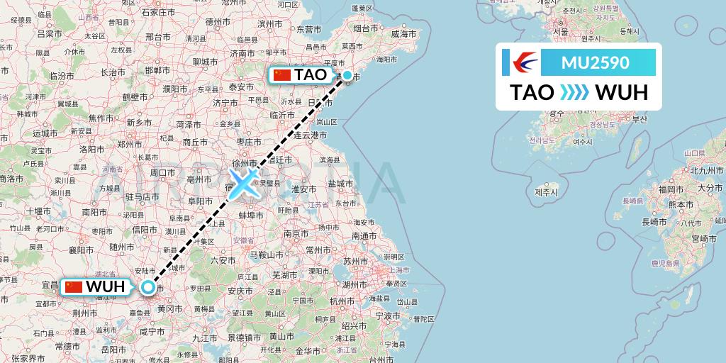 MU2590 China Eastern Airlines Flight Map: Qingdao to Wuhan