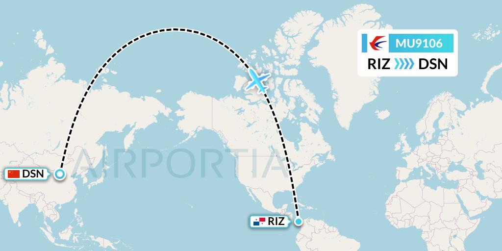 MU9106 China Eastern Airlines Flight Map: Rio Alzucar to Dongsheng