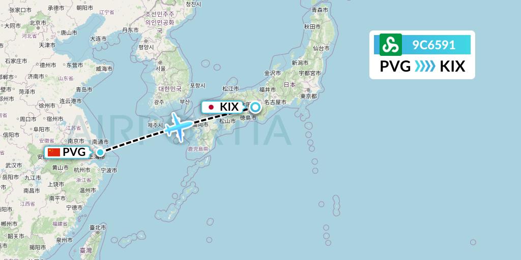 9C6591 Spring Airlines Flight Map: Shanghai to Osaka