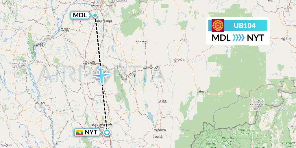 UB104 Myanmar National Airlines Flight Map: Mandalay to Naypyidaw 