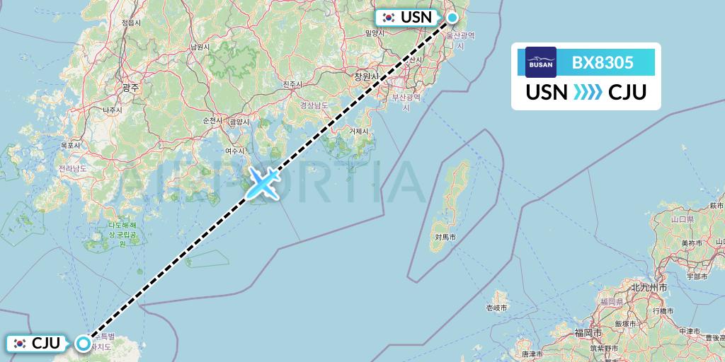 BX8305 Air Busan Flight Map: Ulsan to Jeju