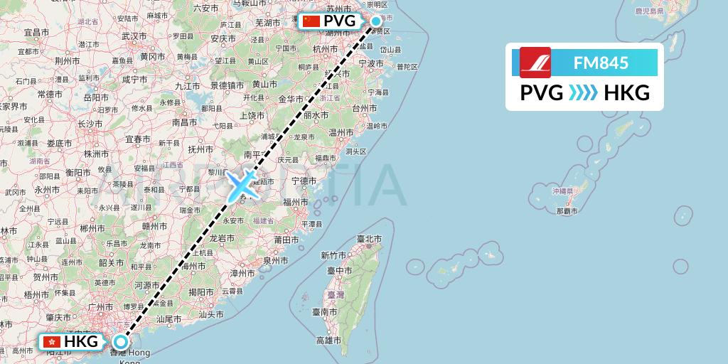 FM845 Shanghai Airlines Flight Map: Shanghai to Hong Kong
