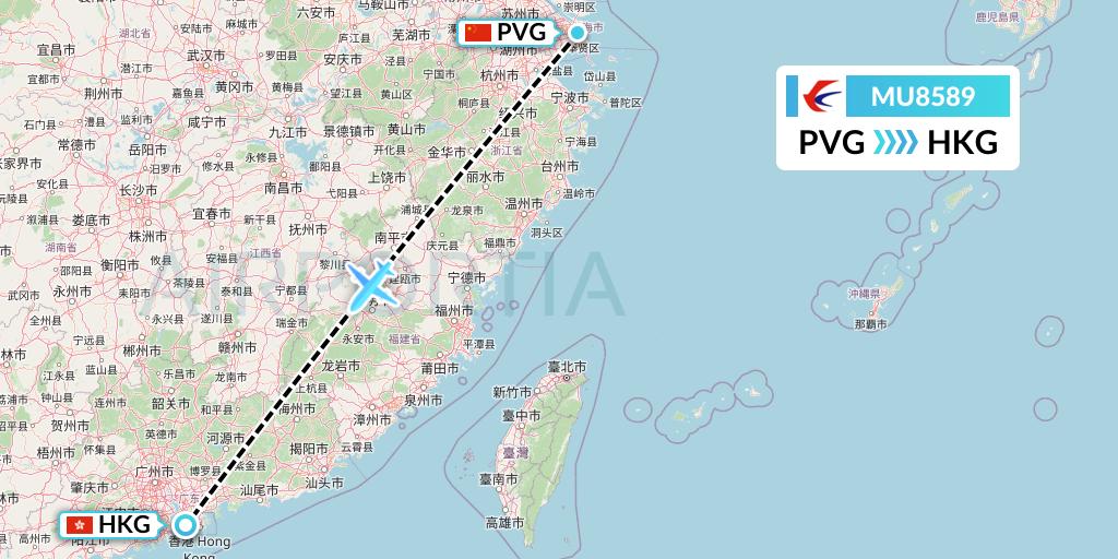 MU8589 China Eastern Airlines Flight Map: Shanghai to Hong Kong