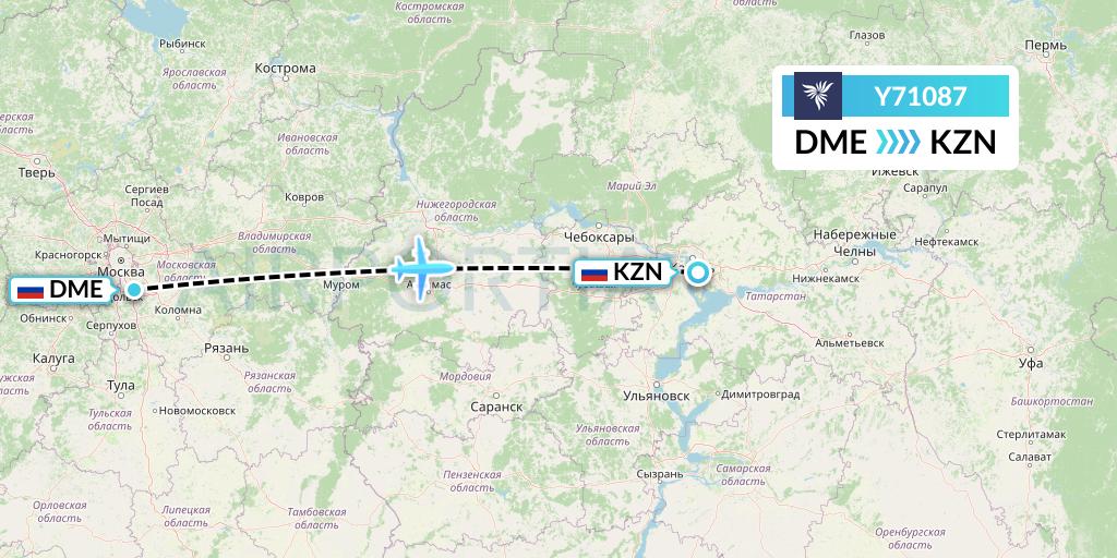 Y71087 NordStar Flight Map: Moscow to Kazan