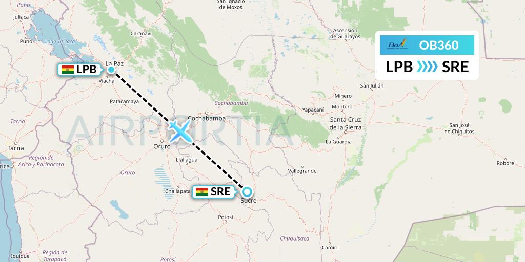 OB360 Boliviana de Aviacion Flight Map: La Paz to Sucre