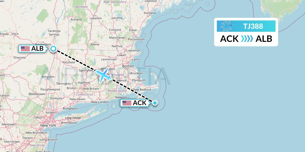 TJ388 Tradewind Aviation Flight Map: Nantucket to Albany