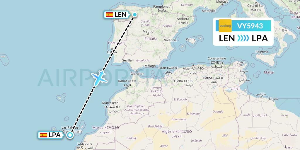 VY5943 Vueling Flight Map: Leon to Las Palmas