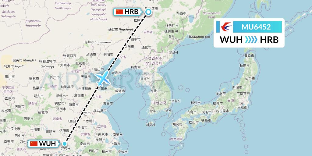 MU6452 China Eastern Airlines Flight Map: Wuhan to Harbin