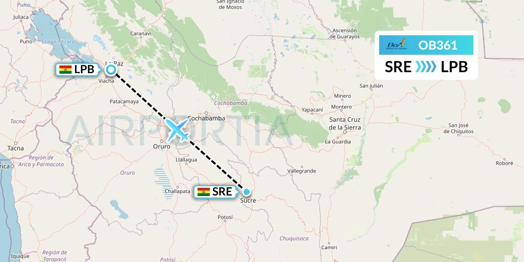 OB361 Boliviana de Aviacion Flight Map: Sucre to La Paz