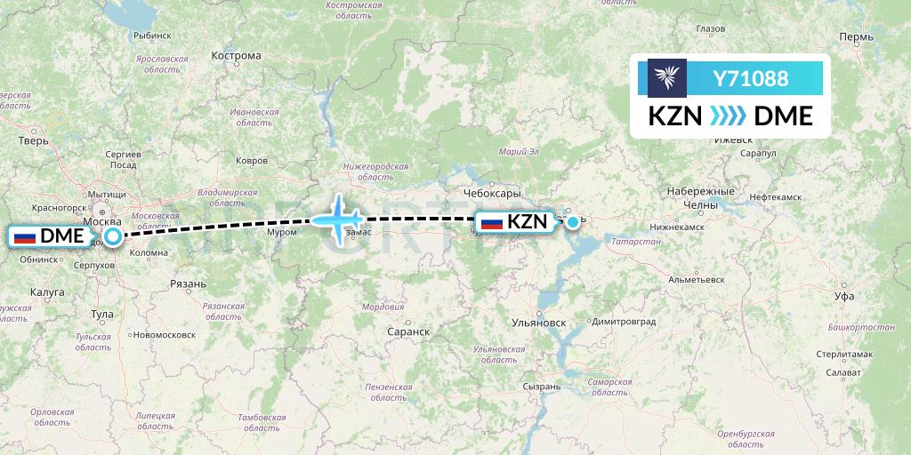 Y71088 NordStar Flight Map: Kazan to Moscow