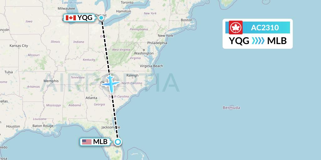 AC2310 Air Canada Flight Map: Windsor to Melbourne