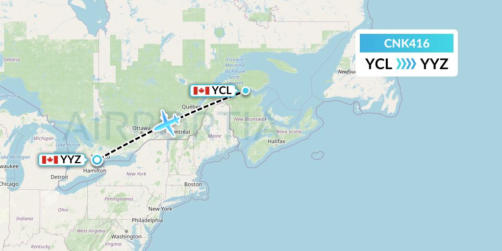 CNK416 Sunwest Aviation Flight Map: Charlo to Toronto