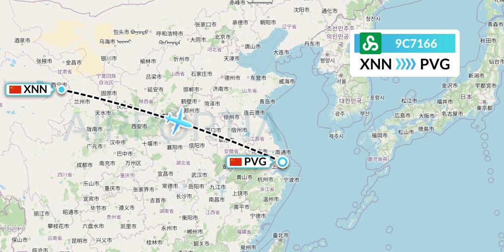 9C7166 Spring Airlines Flight Map: Xining to Shanghai