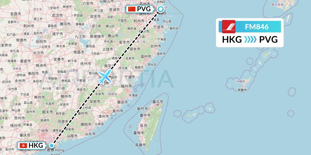 FM846 Shanghai Airlines Flight Map: Hong Kong to Shanghai