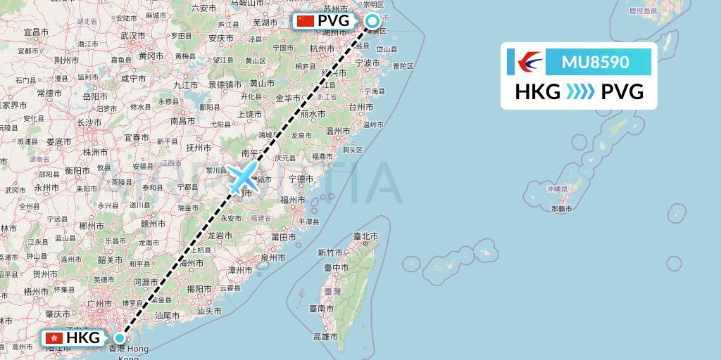 MU8590 China Eastern Airlines Flight Map: Hong Kong to Shanghai