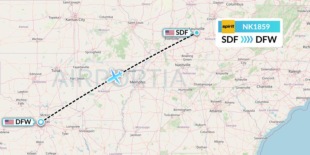 NK1859 Spirit Airlines Flight Map: Louisville to Dallas