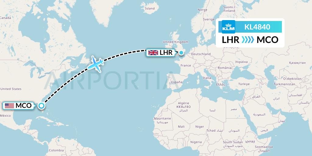 KL4840 KLM Flight Map: London to Orlando