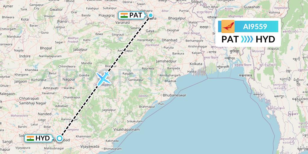 AI9559 Air India Flight Map: Patna to Hyderabad