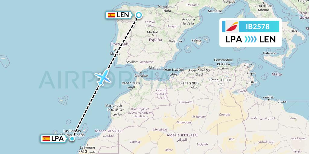 IB2578 Iberia Flight Map: Las Palmas to Leon