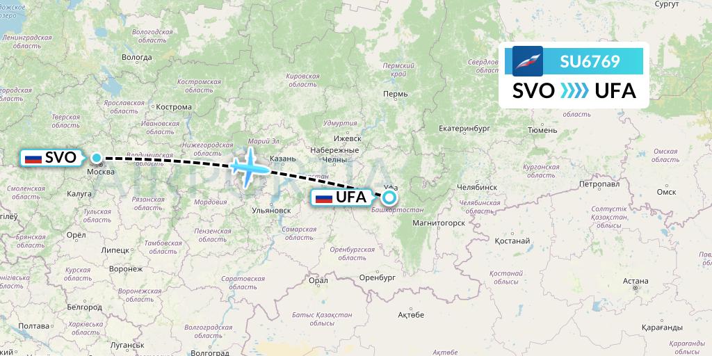 SU6769 Aeroflot Flight Map: Moscow to Ufa