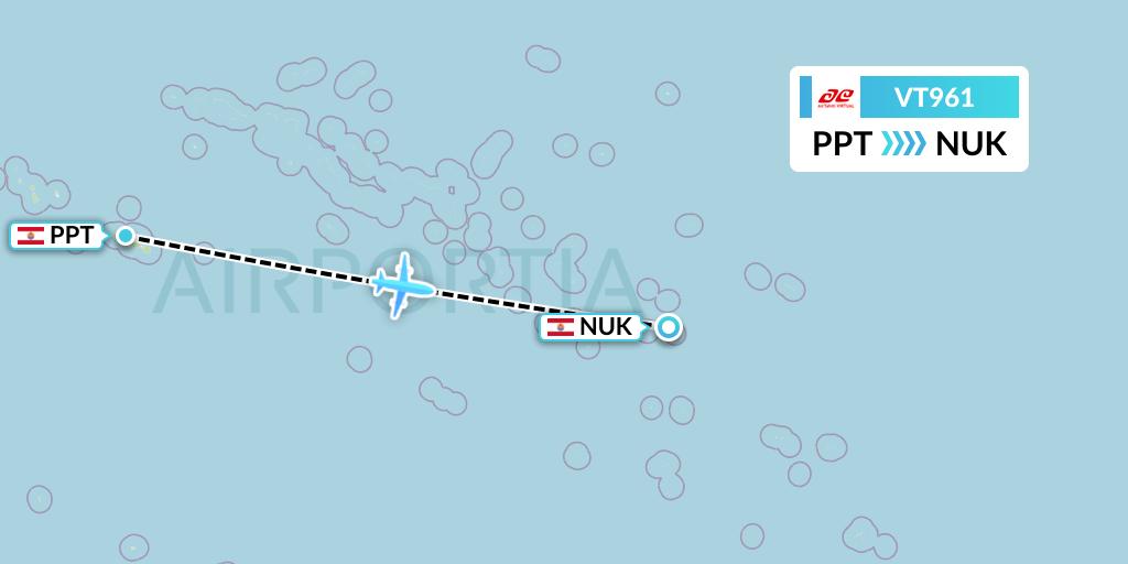 VT961 Air Tahiti Flight Map: Papeete to Nukutavake