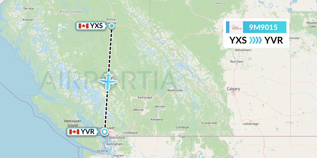 9M9015 Central Mountain Air Flight Map: Prince George to Vancouver