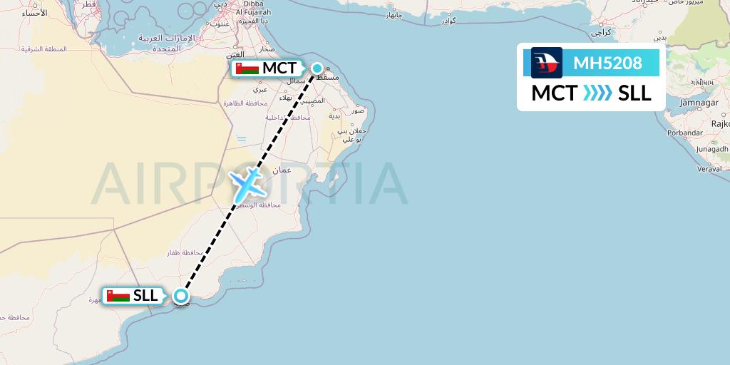 MH5208 Malaysia Airlines Flight Map: Muscat to Salalah