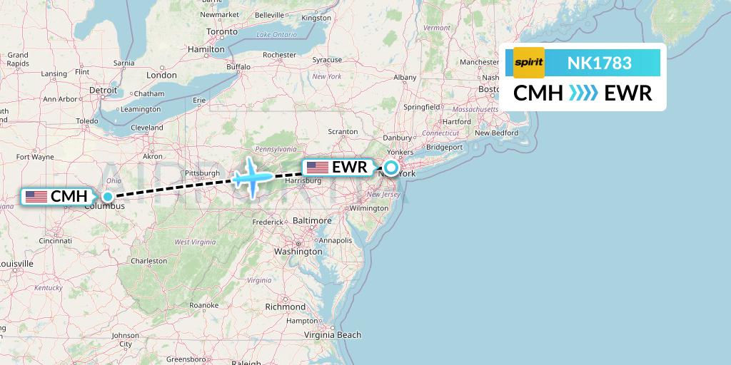NK1783 Spirit Airlines Flight Map: Columbus to New York