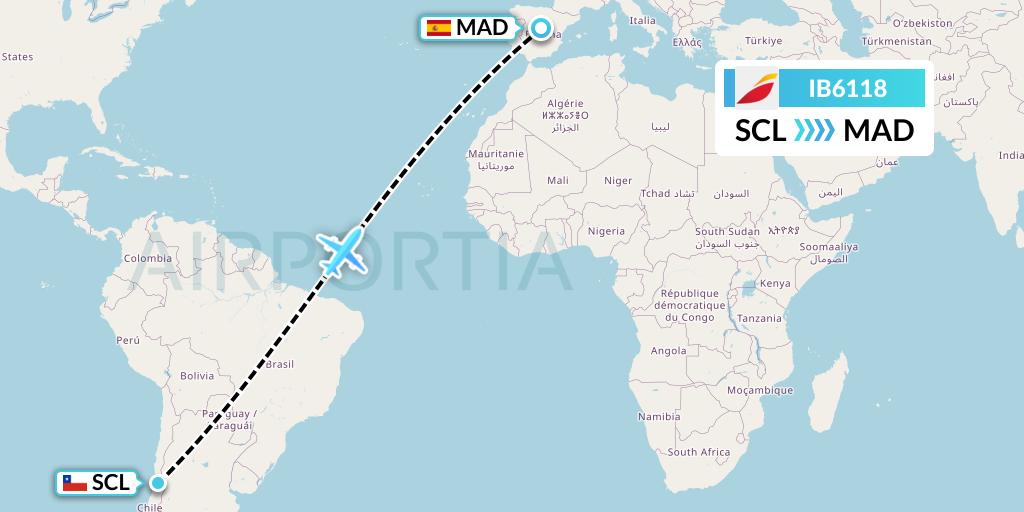 IB6118 Iberia Flight Map: Santiago to Madrid