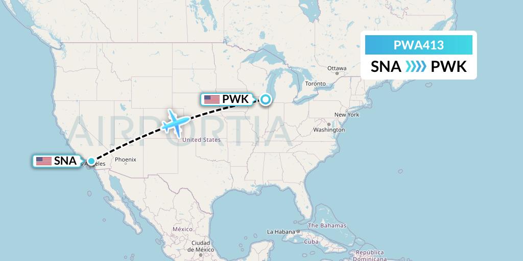 PWA413 Priester Aviation Flight Map: Orange County to Chicago