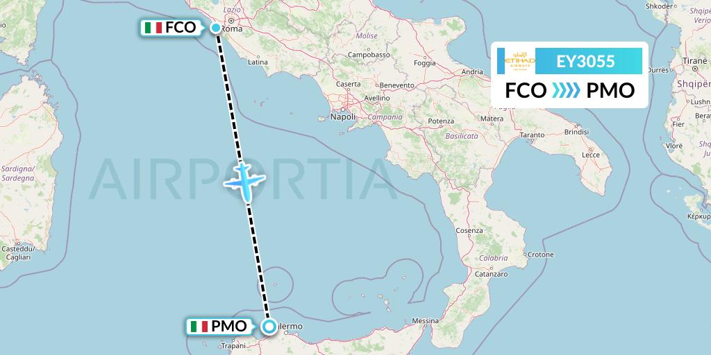 EY3055 Etihad Airways Flight Map: Rome to Palermo